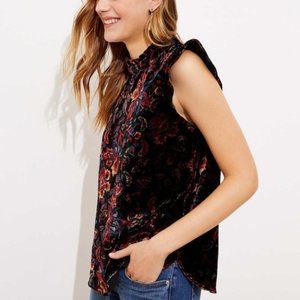 Loft crushed velvet flutter sleeve mock neck top sxS